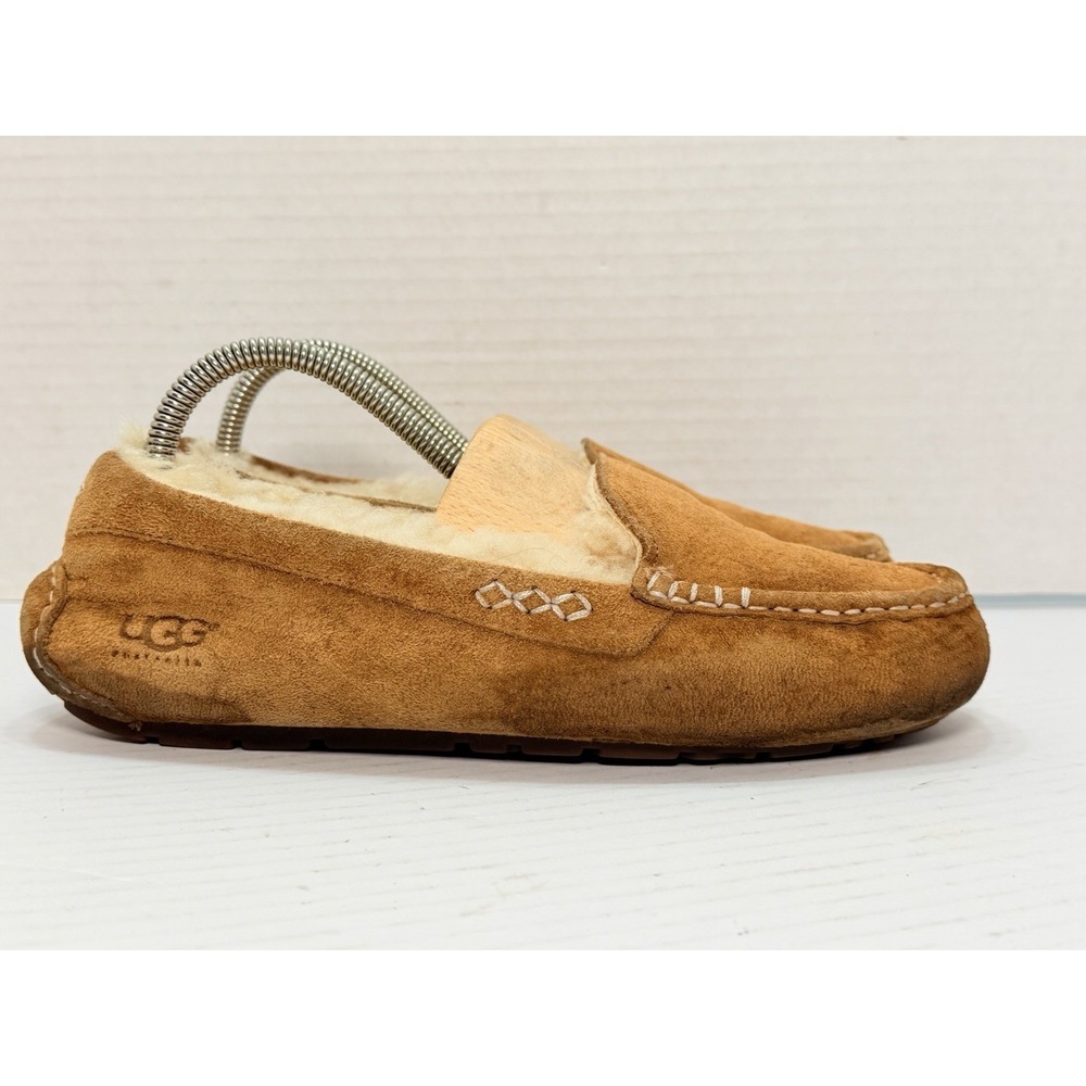 UGG Australia Ansley Chestnut Suede‎ Sheepskin Moccasin Slippers Women's 8